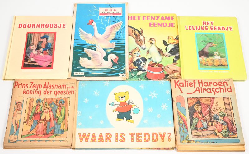 Een lot kinderboeken, waaronder een sprookjes set, en vertaalde Japanse versies van het Lelijke eendje en Doornroosje; en een Chinese puzzel van knobbelzwanen.