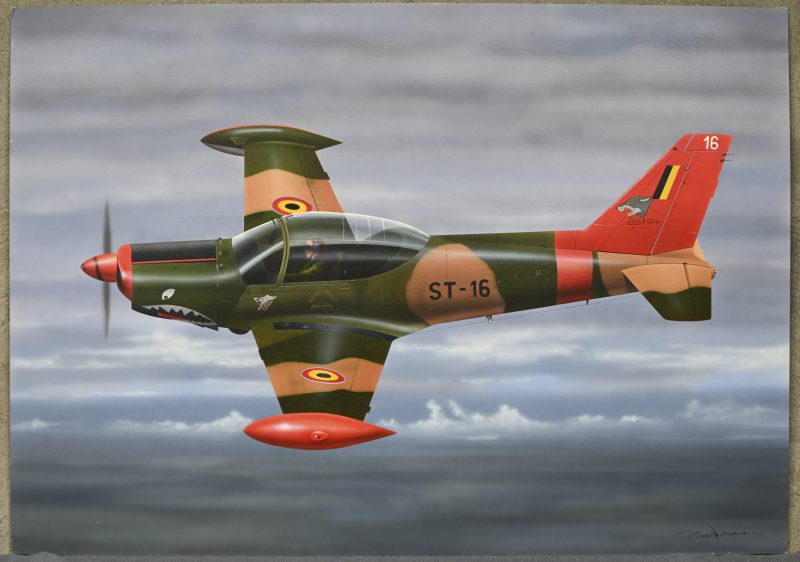 “Siai Marcetti SF-260M”, airbrush op schilderspaneel, gesigneerd ‘Daniel Boucherie’.