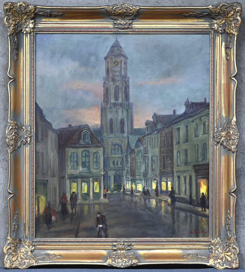 “Stadszicht Lier”, een schilderij, olieverf op doek, onleesbaar gesigneerd.