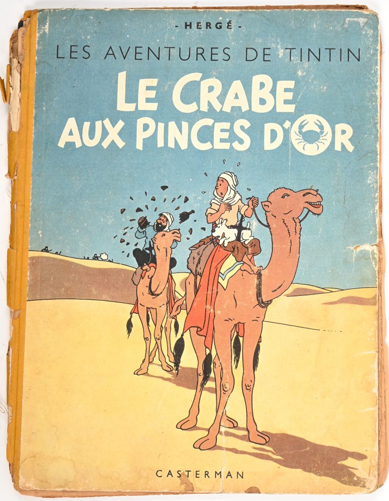 “Le Crabe Aux Pinces d’Or”. Een eerste druk, eerste kleurenuitgave Kuifje. Veel slijtage.