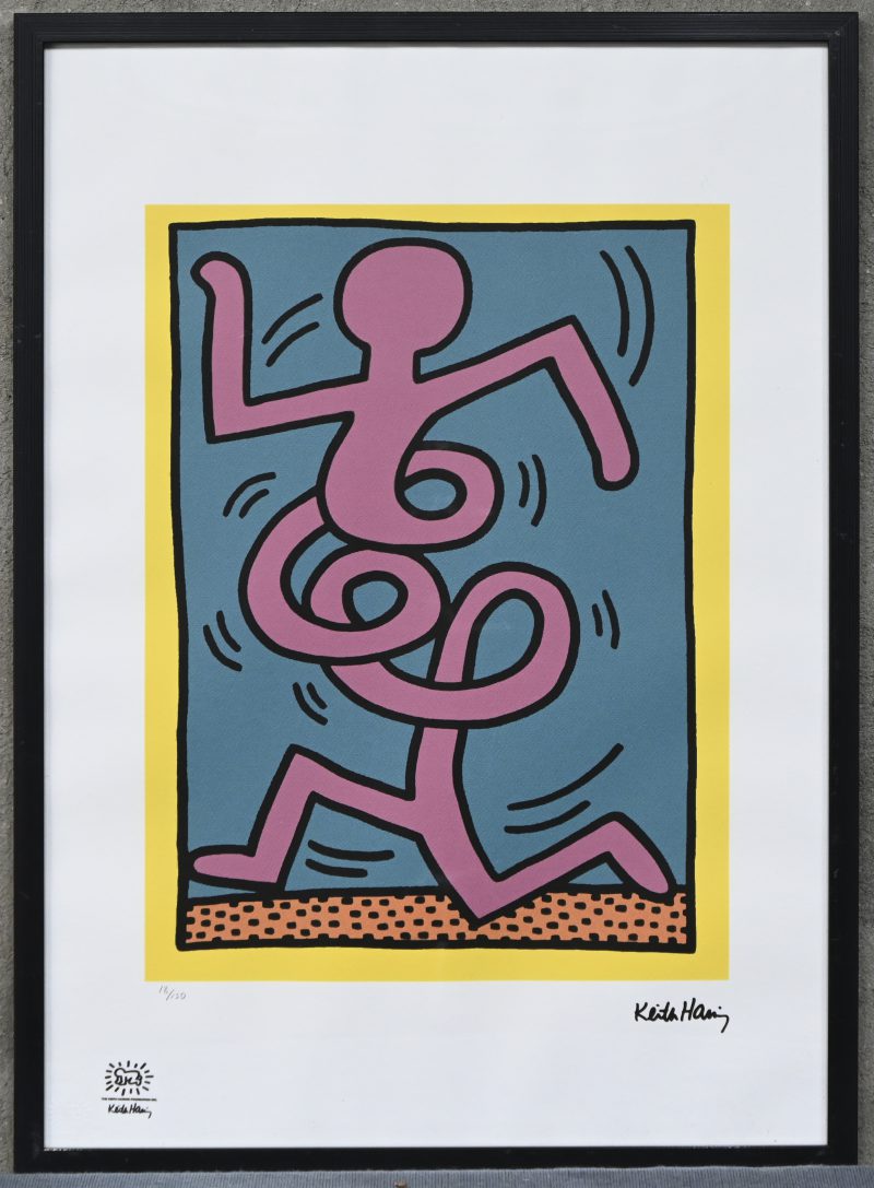 “Untitled”. Een litho op papier, genummerd 18/150, met naamstempel Keith Haring + droogstempel & stempel “The Keith Haring Foundation Inc.”