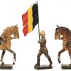 Een lot van 5 Belgische soldaten bestaande uit een vaandeldrager, een 4-koppige fanfare en 2 paarden, gemerkt Lineol Germany, ca. 1930/40.