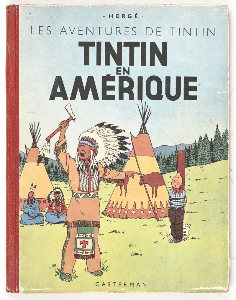 “Tintin en Amerique”, Tintin, HC, A15, 1941, Wit/Zwart met 4 kleurplaten. Naam geschreven binnenin.