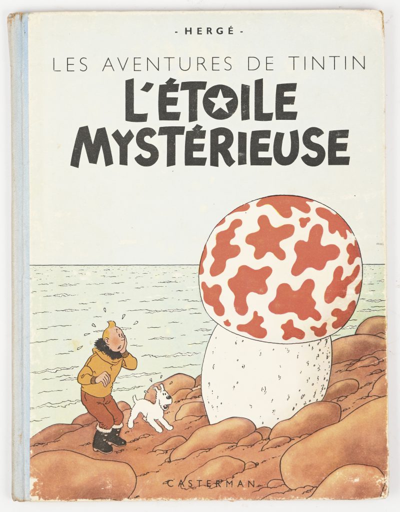 “L’étoile mystéreuse”, Tintin, HC, A23, 1ste blauwe rug, 1944. Naam geschreven op het titelblad.