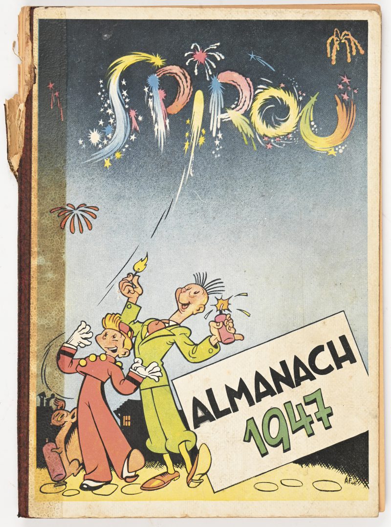 “Spirou almanach 1947”, eerste Belgische editie uit 1946. Beschadigde rug, binnenin in mooie staat.