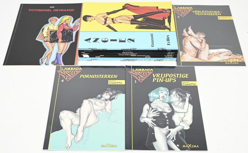 Een lot van 15 erotische strips in softcover. Waarvan 12 van de reeks ‘Follies’ (uitgeverij Loempia) en uit de reeks Lambada - Maxima (nog verzegeld).