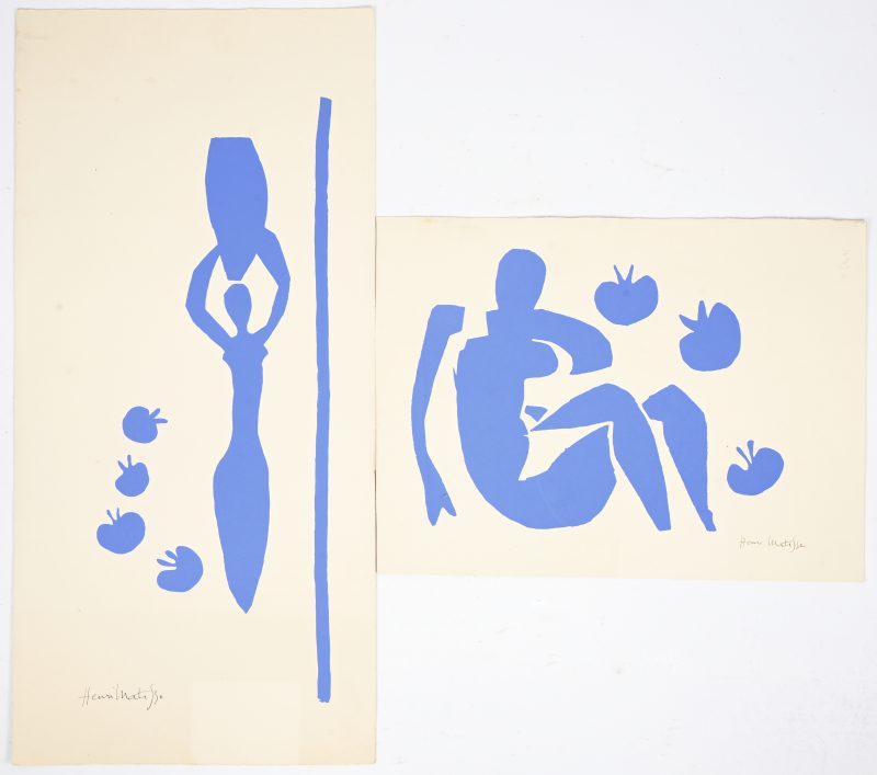 Een lot van 2 offset-prints naar Henri Matisse, naakte dame met fruit en waterdraagster met fruit.