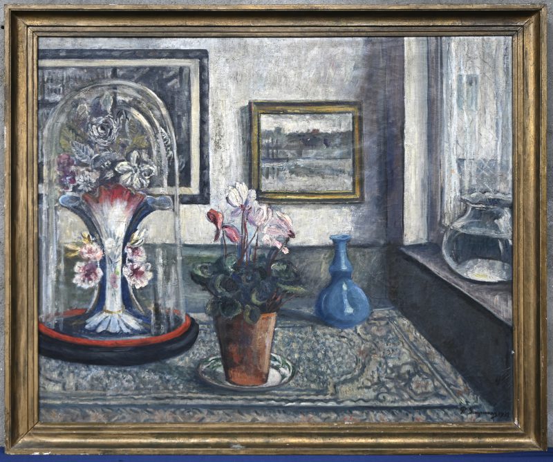 “Le Bouquet D’anniversaire”. Een schilderij, onderaan gesigneerd en gedateerd 1932.