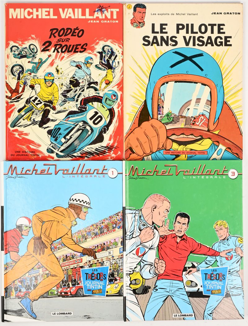 “Michel Vaillant”. Een lot van 4 hardcover strips, “Rodéo sur 9 roues”, “Le pilote sans visage”, “L’intégrale 1” & “L’intégrale”.