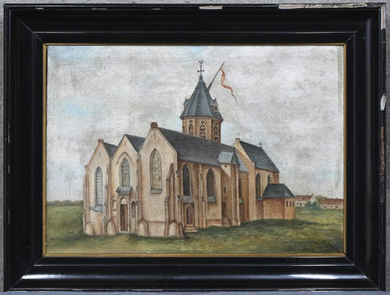 “Sint Hiloniuskerk”, een schilderij, olieverf op doek, achteraan gemonogrammeerd ‘CM’ en gedateerd 1920.