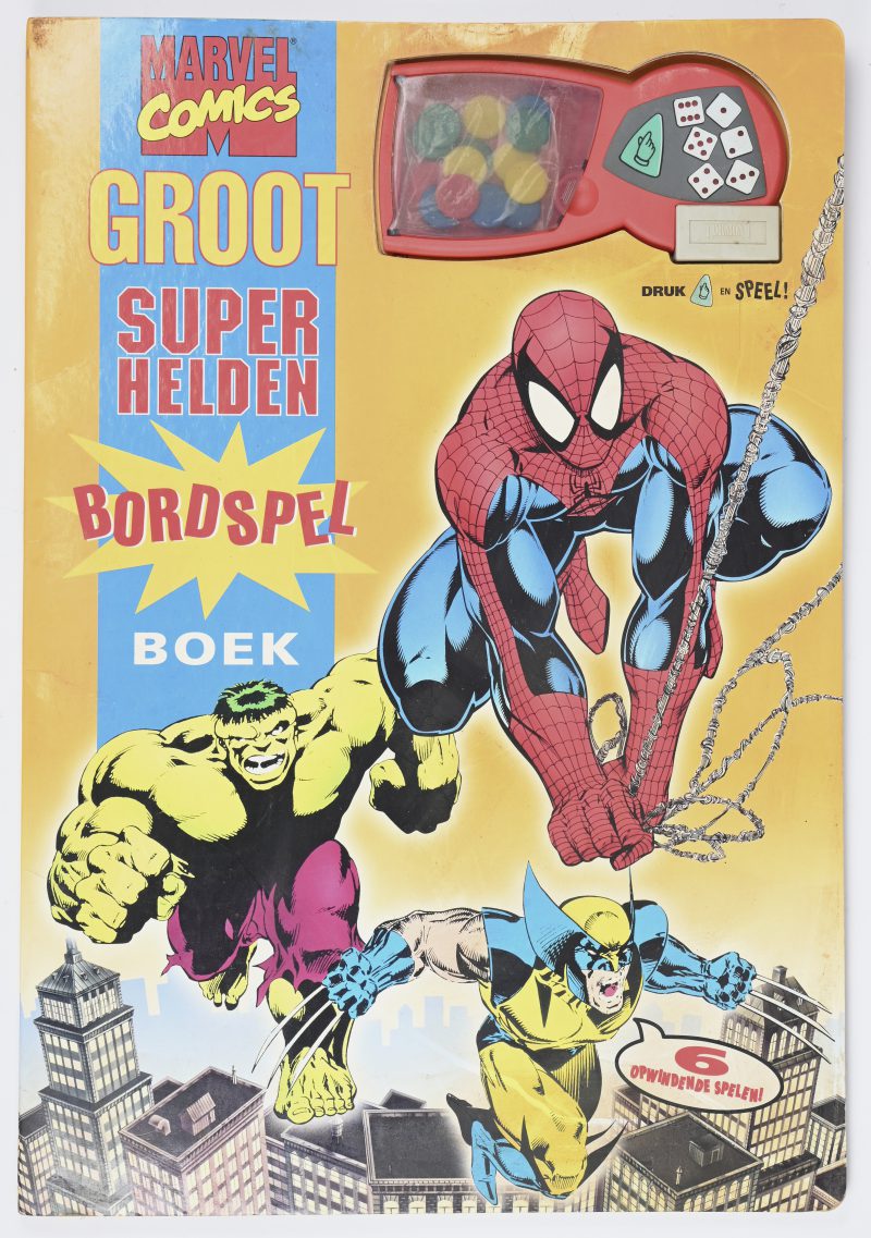 “Groot Superhelden bordspel boek”. Een vintage NL spel met Marvel Comics illustraties.