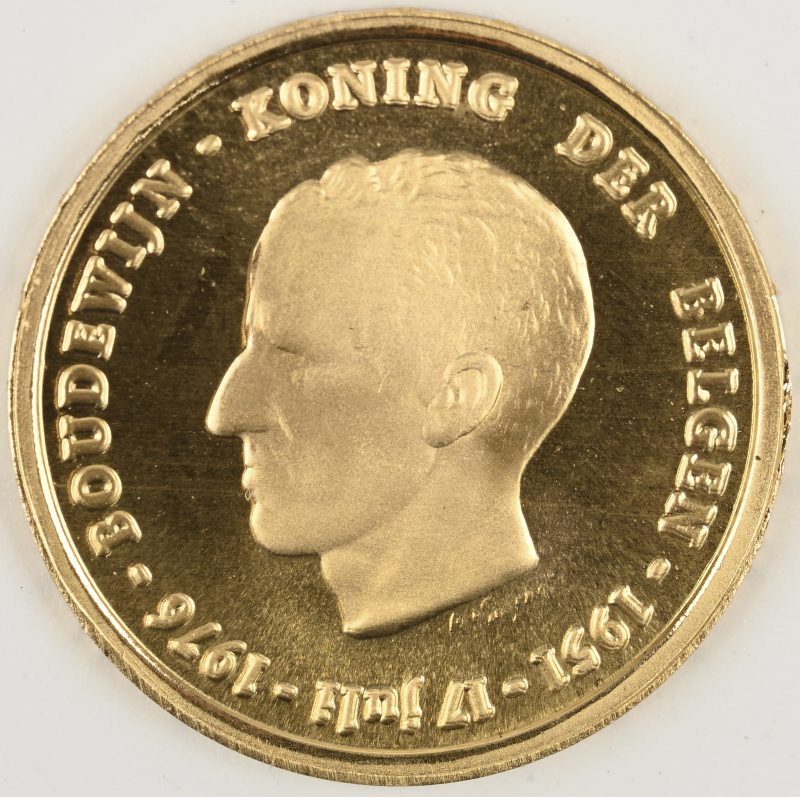 Een Belgische herdenkingspenning. Boudewijn I, 25-jarig jubileum. 1976 Nl.  Au 900/1000.