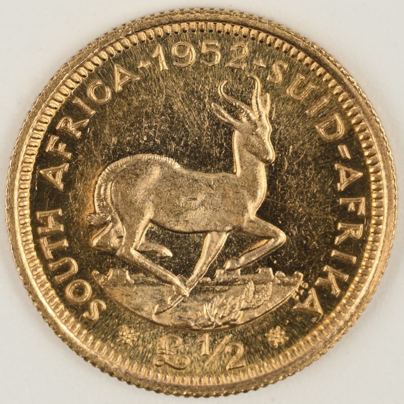 Een Zuid-Afrikaans muntstuk. 1/2 Pond, George VI, 1952. Au 917/1000 3,99 g.