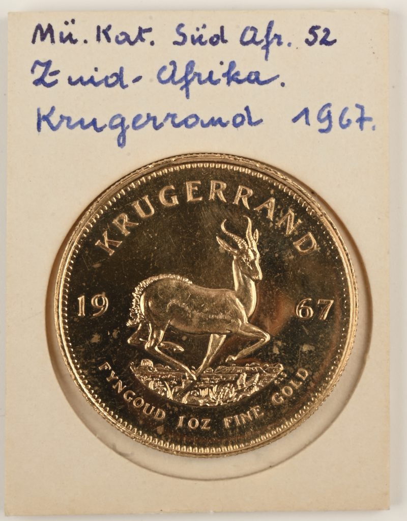 Een Krugerrand. Zuid-Afrika 1967. Au 917/1000, 33,93 g.