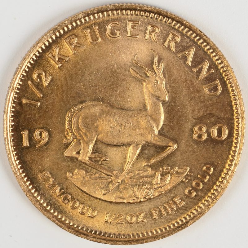 Een halve Krugerrand. Zuid-Afrika 1980. Au 917/1000, 16,97 g. Als proof aangekocht in 1980.