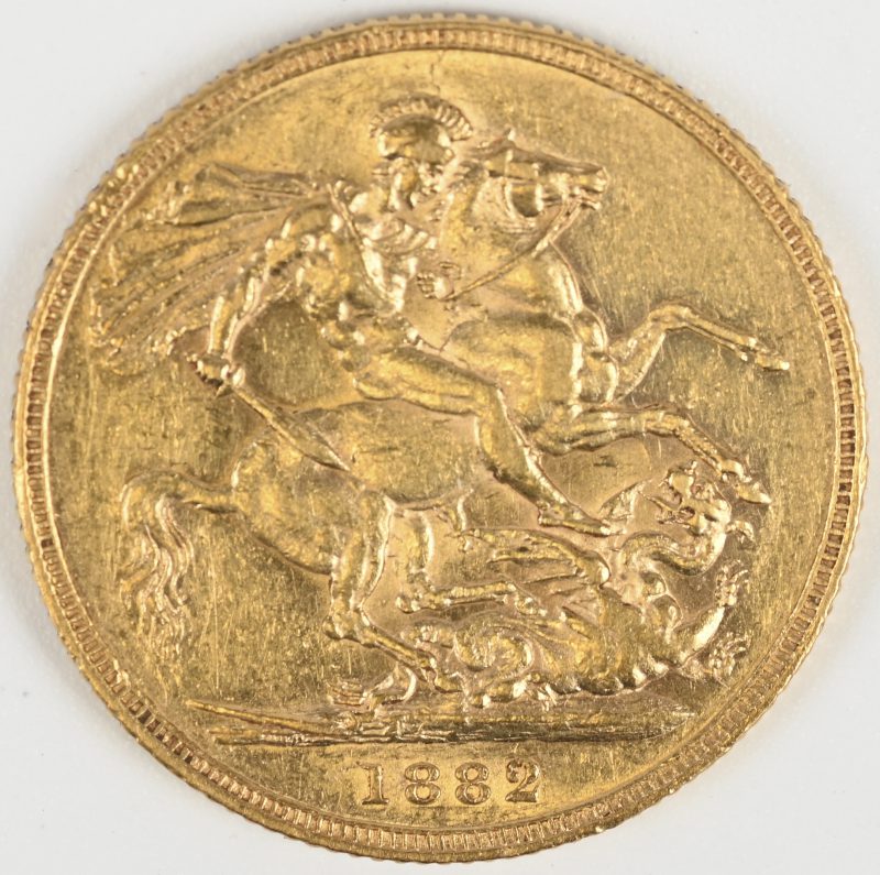 Een gouden munt, Verenigd Koninkrijk. Victoria 1 Pound 1882, Au 916,7/1000 7,99 g.