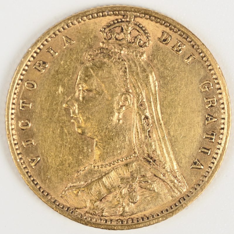 Een gouden munt, Verenigd Koninkrijk. Victoria (2de portret) 1/2 Pound 1892, Au 916,7/1000 3,99 g.