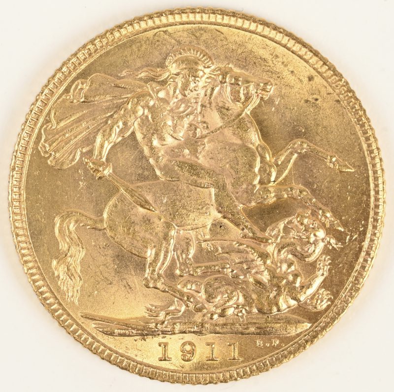 Een gouden munt, Verenigd Koninkrijk. Edward VII, 1 Pound 1911, Au 916,7/1000 7,99 g.