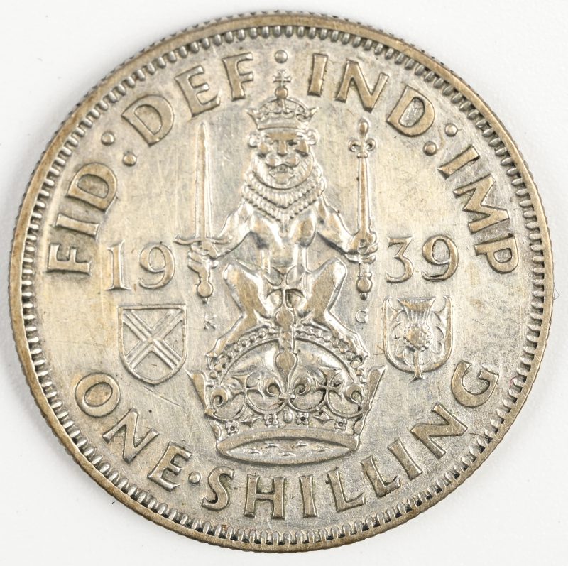 Een zilveren munt uit Groot-Brittanië. George VI, Shilling 1939, Ag 500/1000.