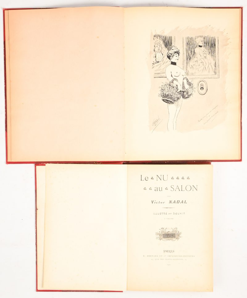 “Le nu au salon” & “Dessins à la plume”. Een paar ingebonden boeken met erotische illustraties en prints.