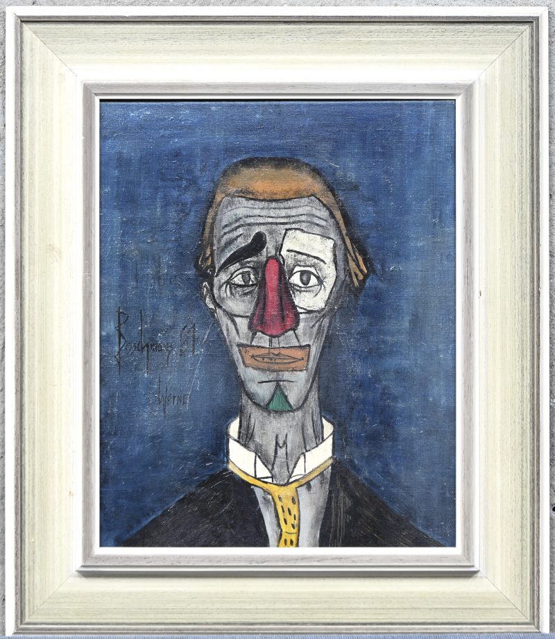 “Clown”, een schilderij, olieverf op doek, naar het werk ban Bernard Buffet.