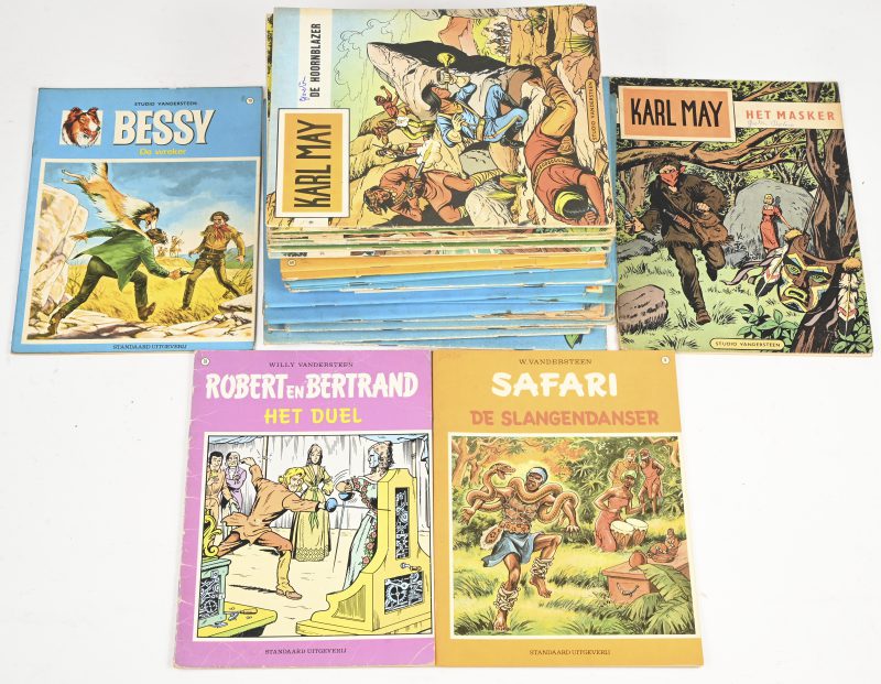 Een lot van 45 strips, Studio Vandersteen en Standaard uitgeverij, waaronder De Rode Ridder, Bessy, Safari, Karl May en Robert en Bertrand.