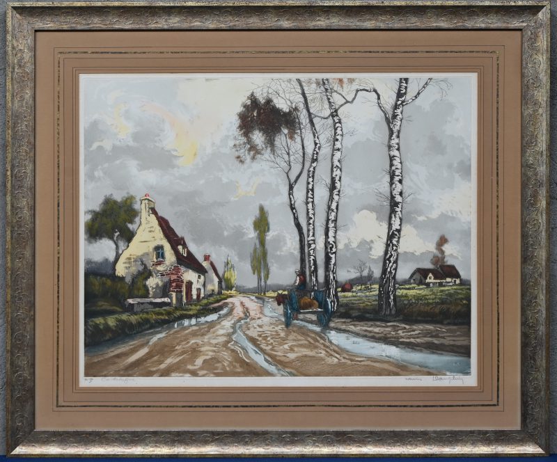 “En Sologne”, een lithografie op papier, onleesbaar gesigneerd.