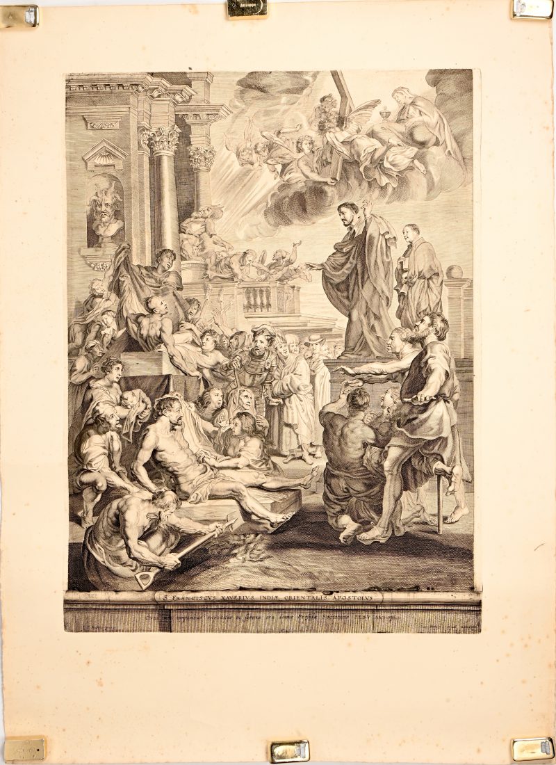 “De mirakelen van Fransiscus Xaverius”. Een gravure naar een werk van Rubens.