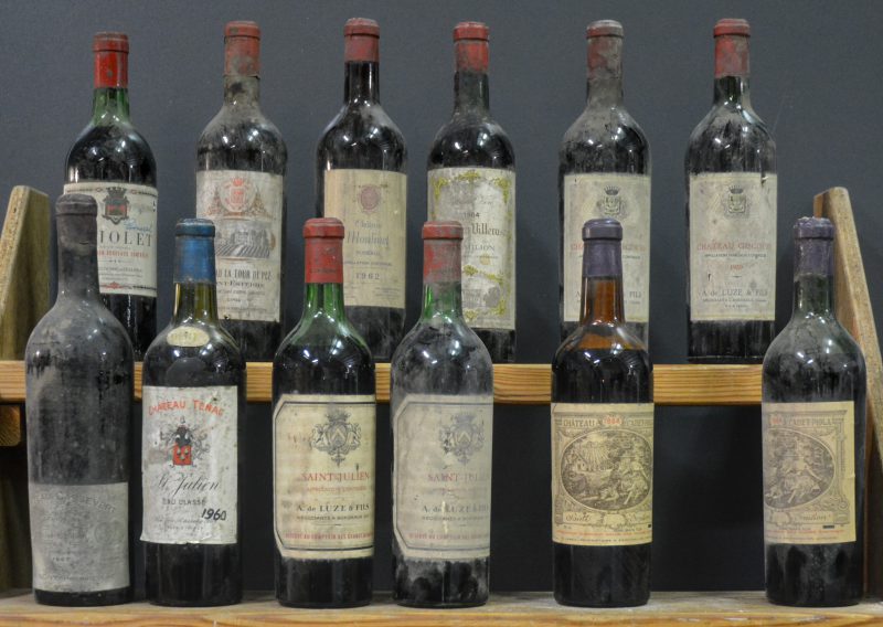 Lot rode bordeaux        aantal: 12 bt    Triolet A.C. Bordeaux  De Clerck, Hazebrouck     aantal: 1 bt    Ch. Cassevert A.C. St-Emilion grand cru     1947  aantal: 1 bt    Ch. Giscours A.C. Margaux 3e grand cru classé De Luze   1959  aantal: 2 bt    Ch. Tenac A.C. St-Julien  Van den Bussche   1960  aantal: 1 bt    Saint-Julien A.C.  De Luze   1962  aantal: 2 bt    Ch. Moulinet A.C. Pomerol     1962  aantal: 1 bt    Ch. La Tour de Pez A.C. St-Estèphe     1964  aantal: 1 bt    Ch. Villerose A.C. St-Emilion     1964  aantal: 1 bt    Ch. Cadet-Piola A.C. St-Emilion grand cru classé   M.B.  1964  aantal: 2 bt