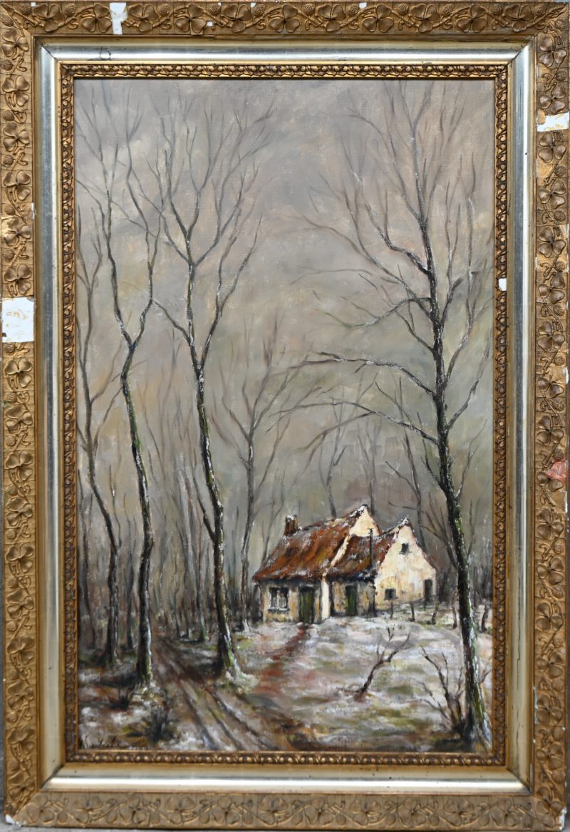 “Winterlandschap”, een schilderij, olieverf op doek, gesigneerd M. Vierstraete.