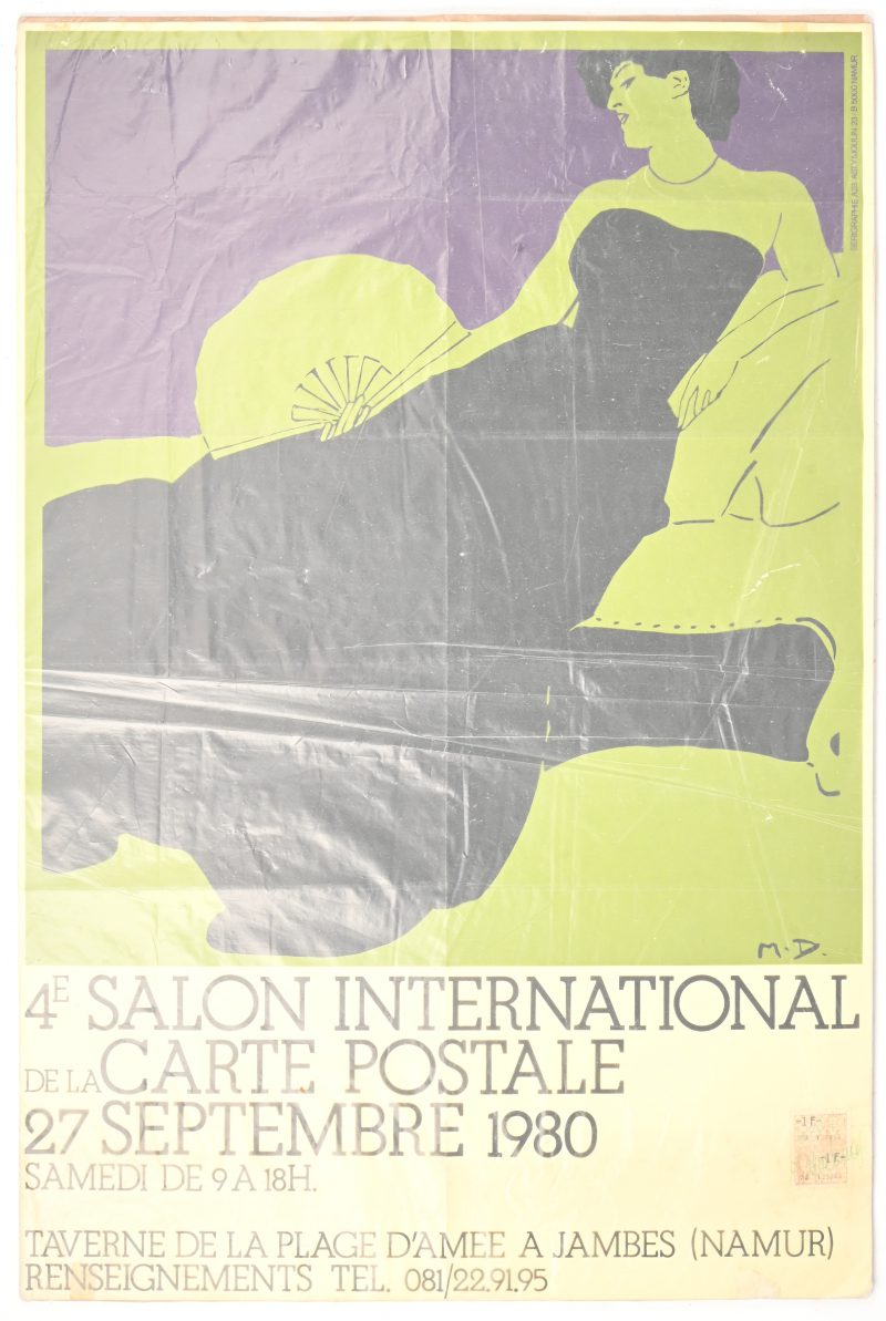 Een affiche van het 4de internationaal postzegelsalon, september 1980 te Namen. Met een art-nouveau afbeelding met monogram M.D.