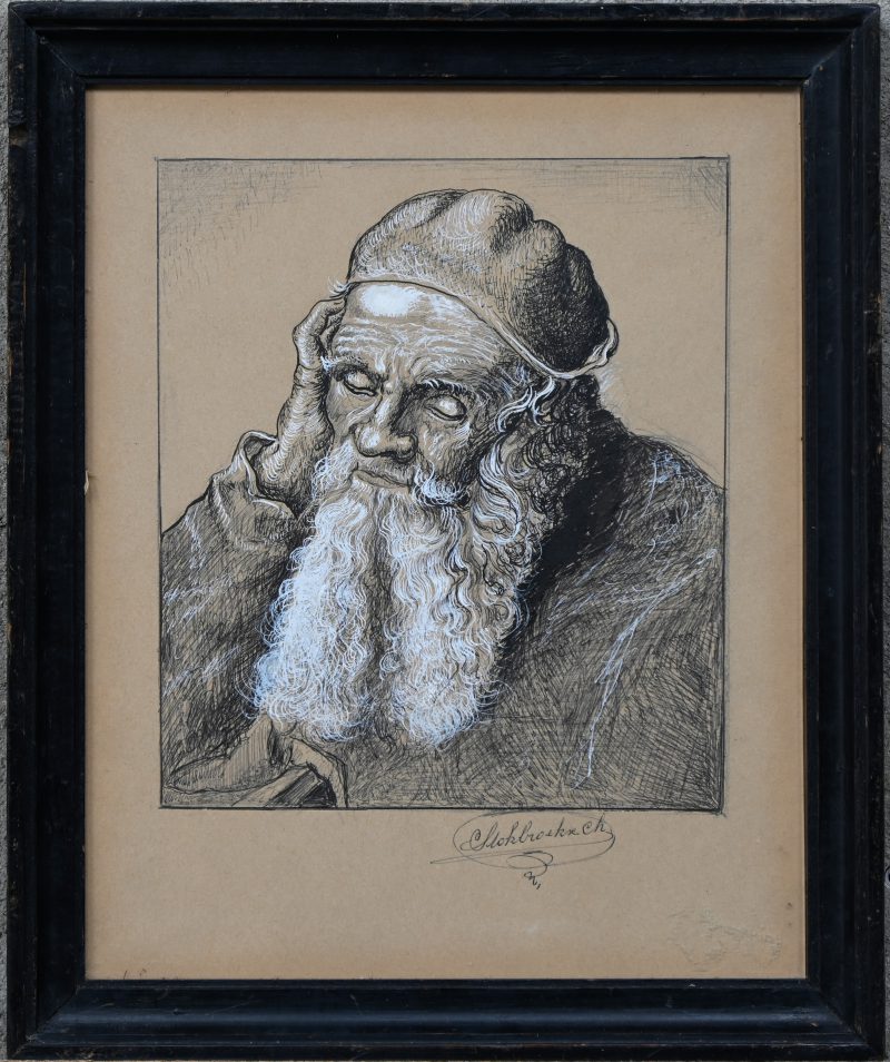 “De 93 jarige man.” Pentekening met gemengde techniek, naar een werk van Albrecht Durer.