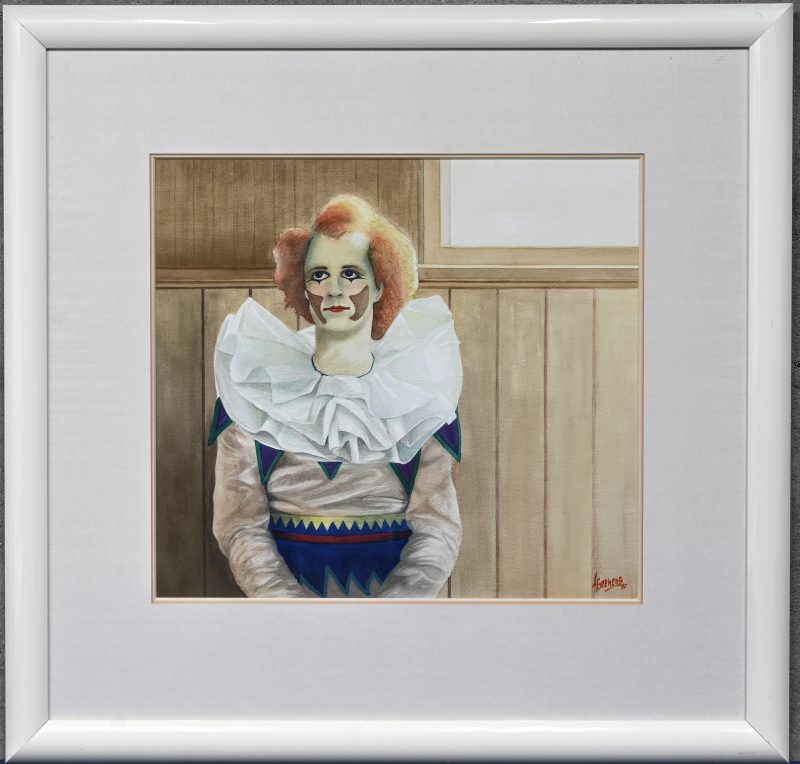 “Wachtende clown”, waterverf op papier, gesigneerd A. Geenens en gedateerd ‘87.