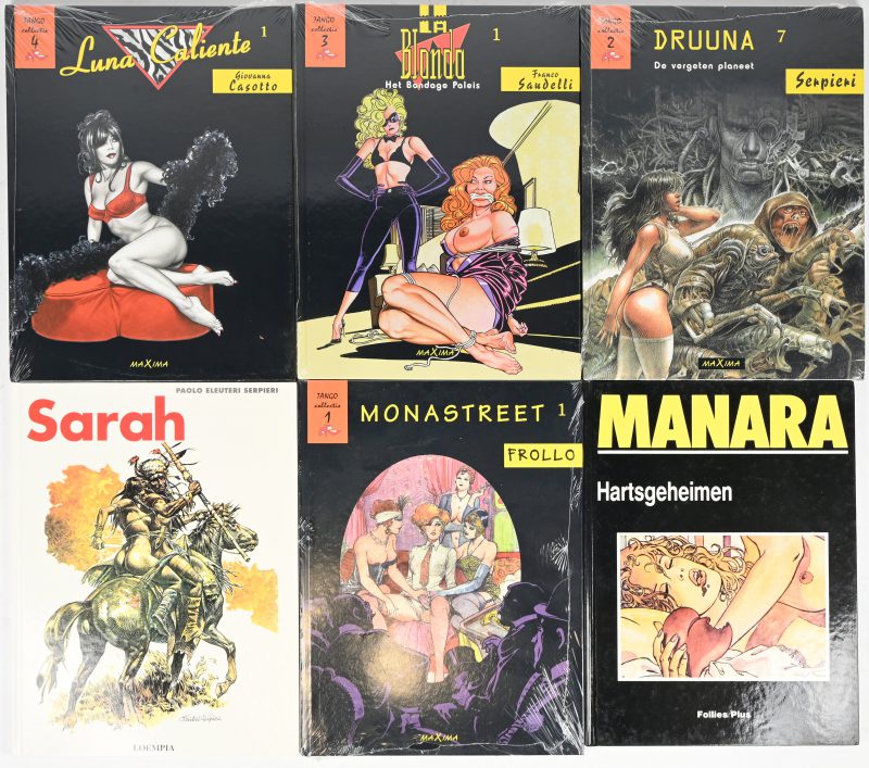 Een lot van 6 hardcovers erotische strips. Uitgeverijen: Folies, Loempia, Maxima.