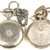 Een lot van 2 verzilverde zakhorloges, Roskopf patent, beide met horlogeketting.