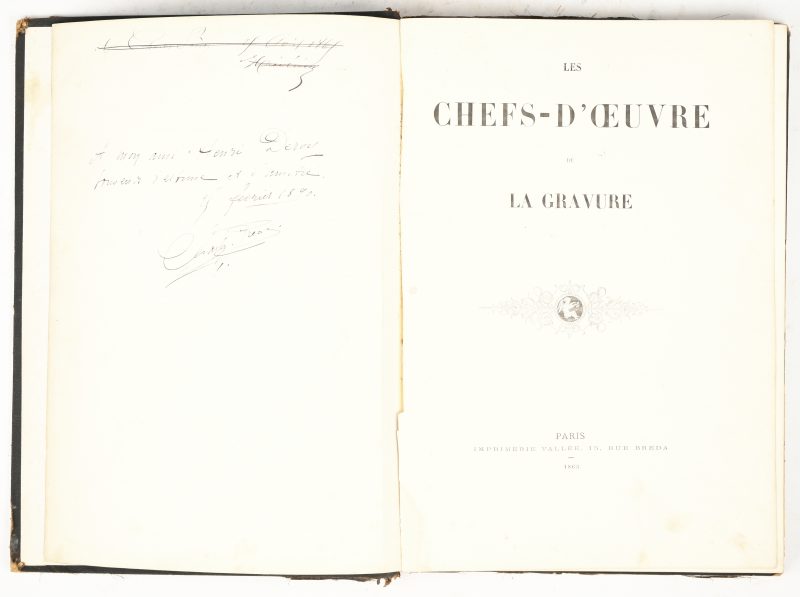 “Les Chefs-D’oeuvre De La Gravure”. Een album met een 24-tal gravures door diverse kunstenaars. Uitgave Paris, Imprimerie Vallée, 1864. Kaft met slijtage.