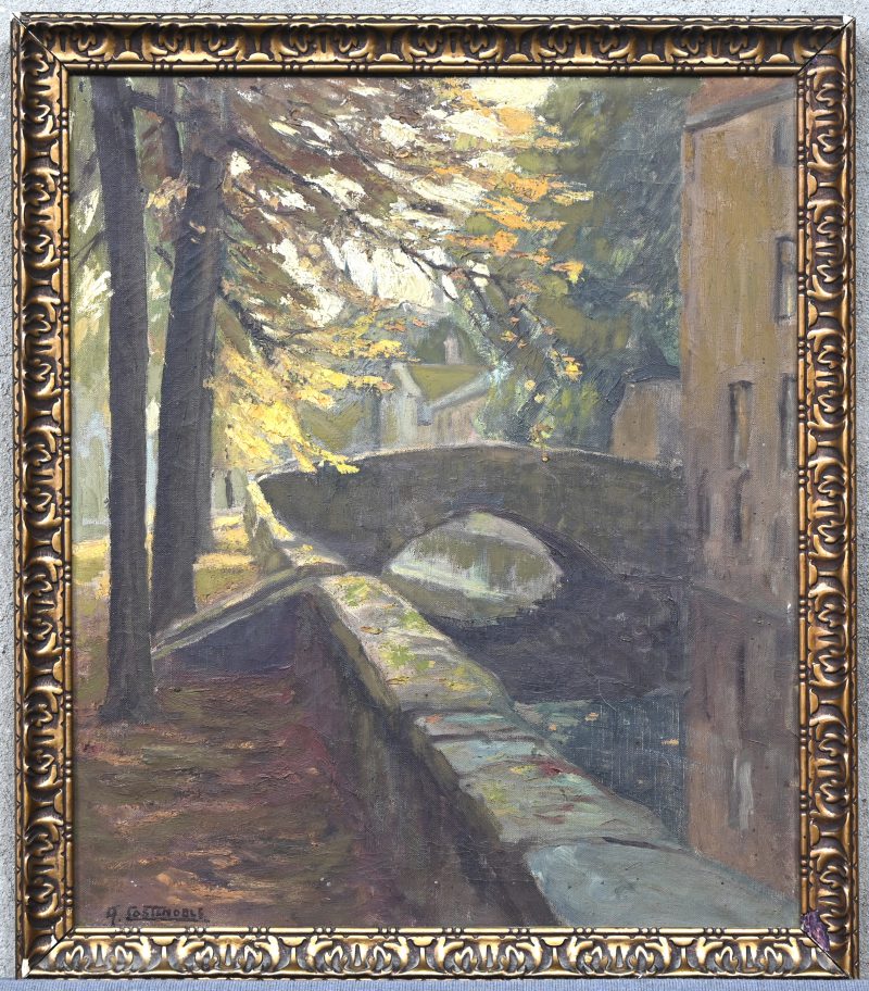 “Quai vert automne”. Een schilderij, olieverf op doek, onderaan en verso gesigneerd, getiteld en gedateerd.