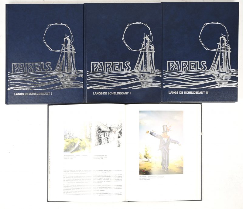 “Parels langs de Scheldekant”. In f°. Hardcover in vier delen met talrijke illustraties in kleur en zwart-wit. Eigen uitgave, 1978 e.v. Zeer goede staat.