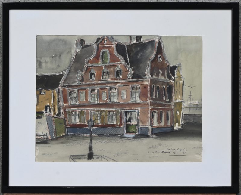 “Hotel de Roos op st. Anneke”, een schilderij, aquarel en gouache op papier, gesigneerd R.M. Dujardin en gedateerd 1938.