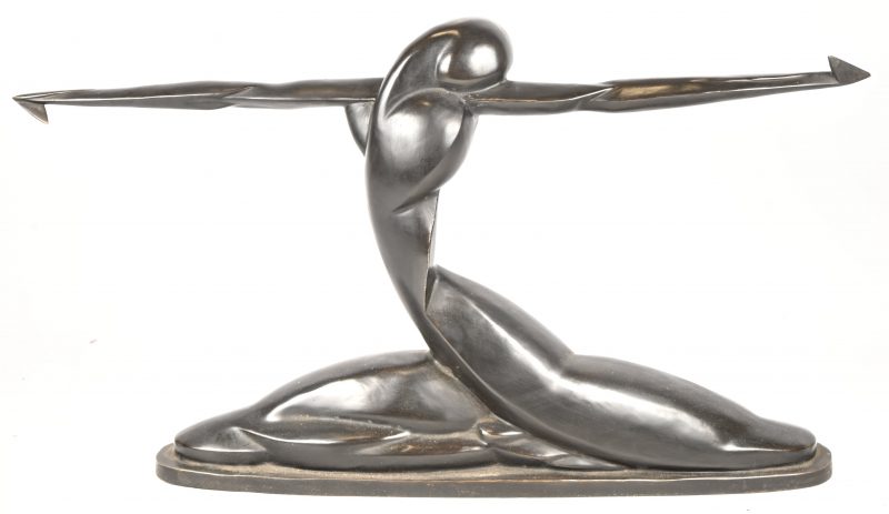 Bronzen art deco vrouwenfiguur.