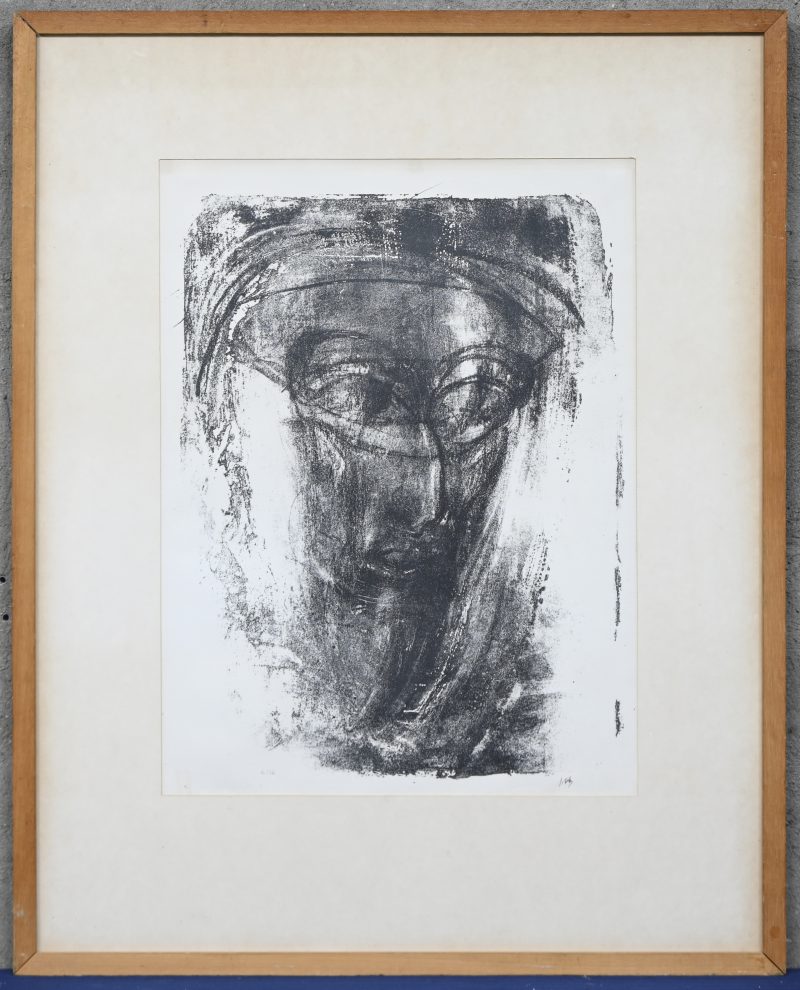 “Blinde Sint Franciscus”, een lithografie op papier, gemonogrammeerd JH. en genummerd 6/16