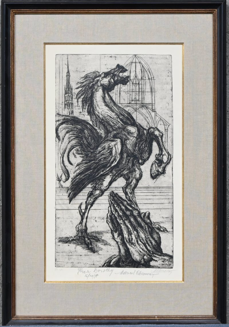 “Hippogrief”. Gravure. Gesigneerd en E.A.