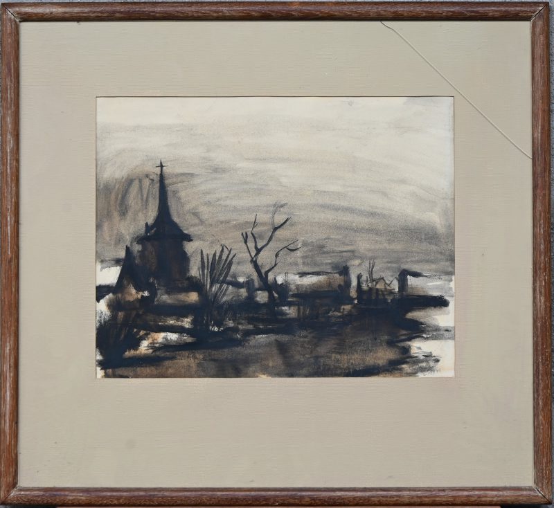 “Landschap”. Lavis op papier. Gesigneerd en gedateerd 1946.