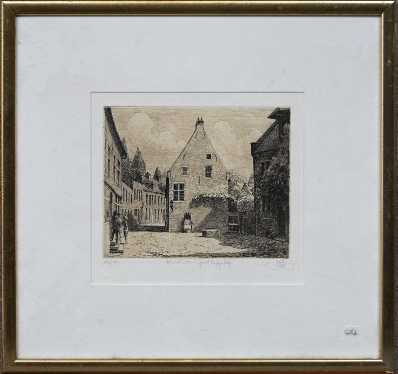 “Groot begijnhof”. Gravure. Gesigneerd.