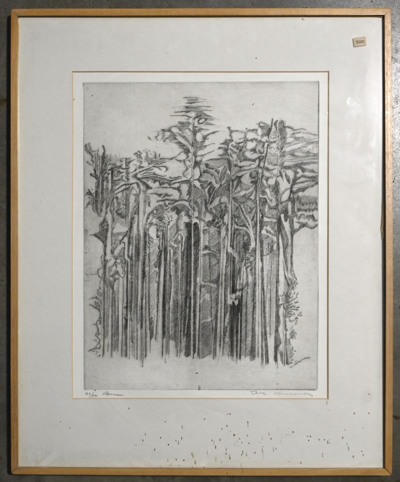 “Bomen”. Gravure. Gesigneerd en genummerd 49/50 buiten de plaat.