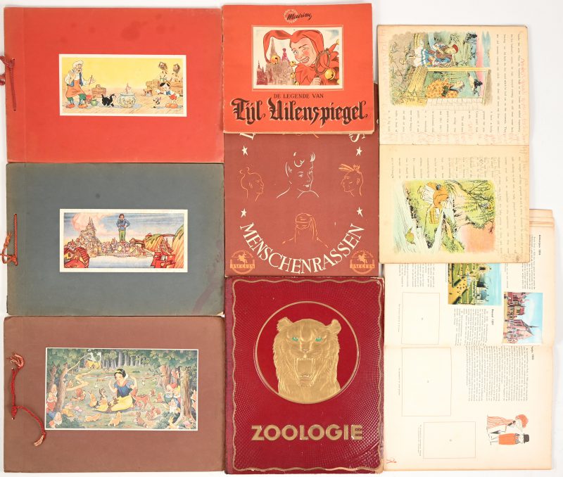 Een lot van 6 boekjes met Chomo’s (niet allemaal volledig) bestaande uit Tijl Uilenspiegel door Meurisse, Expo 58, Menschenrassen door Jacques, zoologie door Kwatta en De wonderbaarlijke reizen van Gulliver, Pinocchio en Sneeuwwitje door De Beukelaer. Toegevoegd Momotaro, fairy tale of Japan, een prentenboekje.