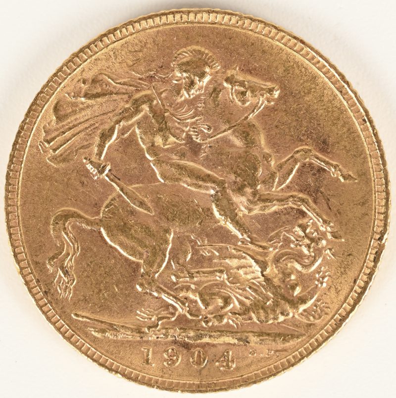 George V 1904. Een gouden munt van 1 Sovereign. Au 917/1000.