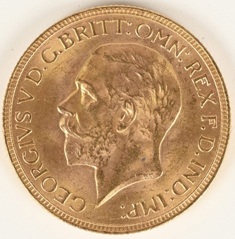 George V 1932. Een gouden munt van 1 Sovereign. Au 917/1000. Gemunt in Zuid-Afrika