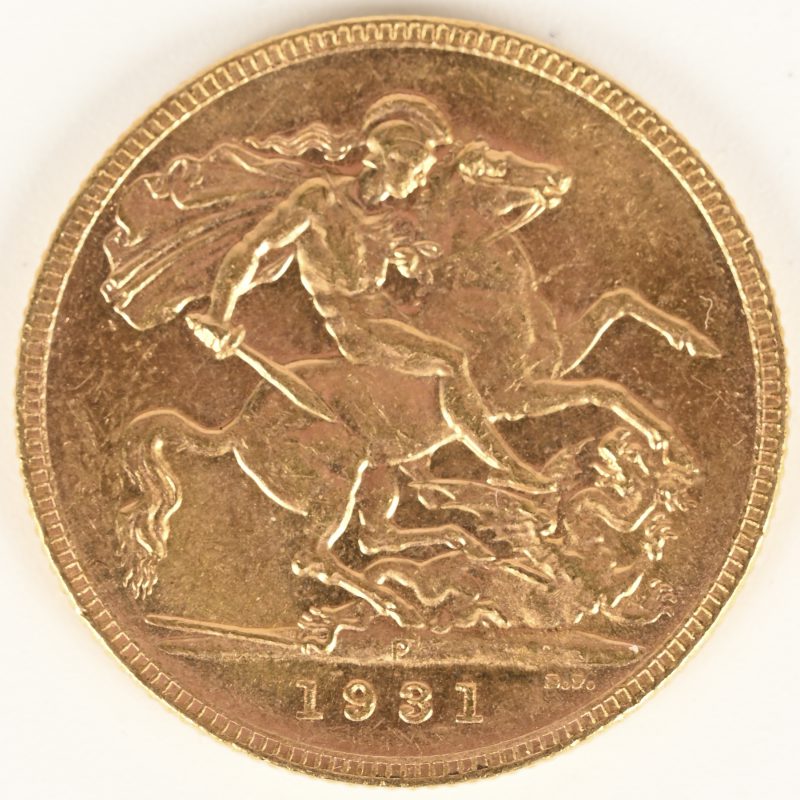 George V 1931. Een gouden munt van 1 Sovereign. Au 917/1000. Gemunt in Ottawa.