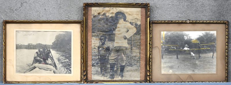 Een lot van 3 oude ingekaderde foto’s uit het voormalige Congo-Belge.